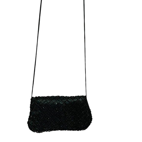 Vintage Sling Clutch Bag Black Beaded Purse Prom Evening 9" x 5" - Picture 2 of 8
